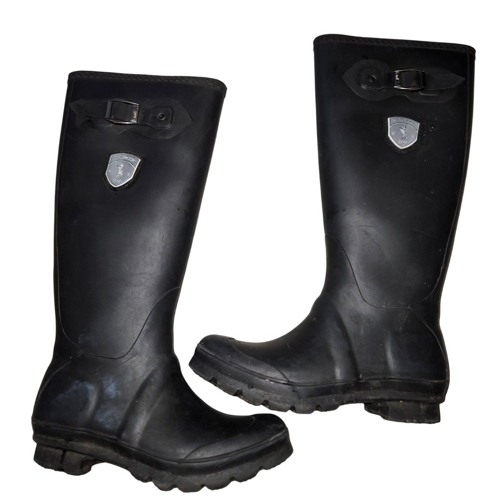 Kamik Womens Black Tall Rubber Rain Boots Size 6 Waterproof Buckle Lug Sole